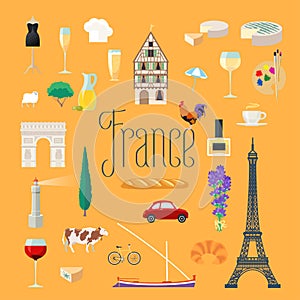 Travel to France vector icons set