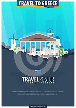 Travel to Greece. Travel and Tourism poster. Vector flat illustration.