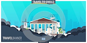 Travel to Greece. Travel and Tourism poster. Vector flat illustration.