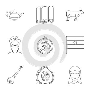 Travel to India icon set, outline style