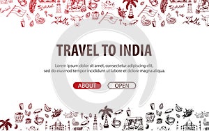 Travel to India. Indian Hand drawn doodles on background. Vector illustration.