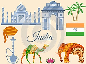Travel to India, Indias traditional symbols, icons attractions.