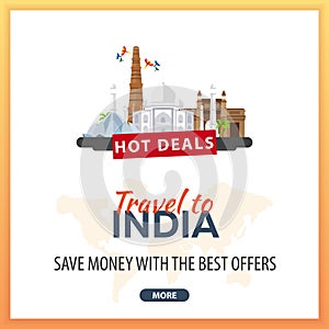 Travel to India Travel Template Banners for Social Media. Hot Deals. Best Offers.