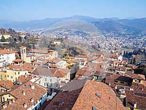 view of north of Bergamo city with Alps mountain photo
