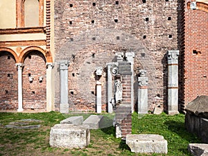 Ancient roman ruins in Sforza Castle in Milan city