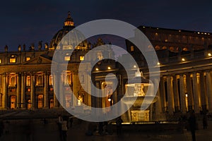 Travel to Italy - people on Piazza San Pietro St Peter`s Square and view of St Peter Basilica in Vatican city