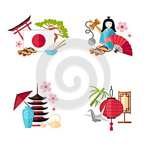 Travel to Japan. Set of themed banners. Vector template for advertising