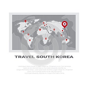 Travel To South Korea Poster World Map Background Tourism Poster With Copy Space