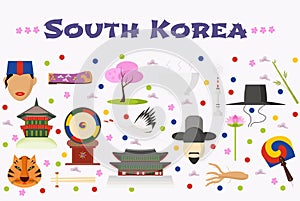 Travel to South Korea vector icons set, background or banner