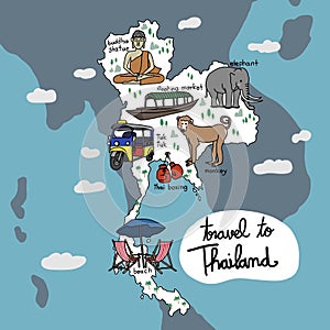 Travel to Thailand map vector illustration