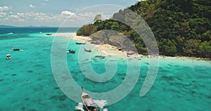 Travel to Thailand paradise tropic island. Boat tour to Phi Phi Leh. Turquoise water