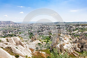 above view of rock houses and Goreme town