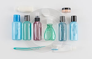 Travel Toiletries on White Background