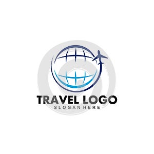 travel and tour global around the world transportation company vector logo design