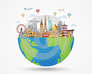 travel and tourism around the world. buildings and landmarks on earth. time to travel. vector illustration in flat style modern