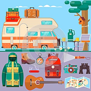 Travel,tourism banner. Summer holidays, vacation. Travel around the world. Journey,trip plan. Flat vector illustration photo