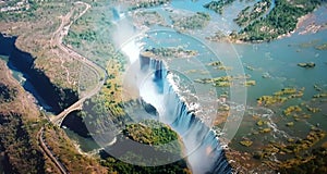 Travel and Tourism - Beautiful shot of Niagara Falls seen from the air