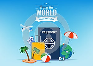 Travel and tourism concept. Advertising template. Vector