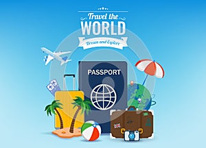 Travel and tourism concept. Advertising template. Vector