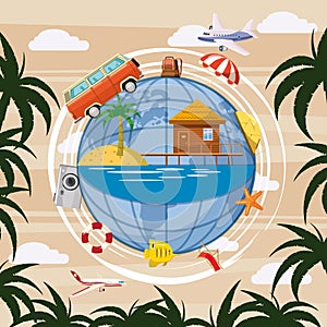 Travel tourism concept globe, cartoon style