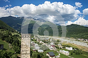 Travel tourism concept photo. Georgia / Svaneti / Mestia