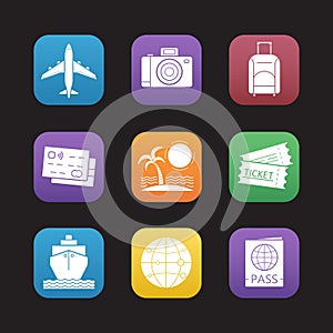 Travel and tourism flat design icons set