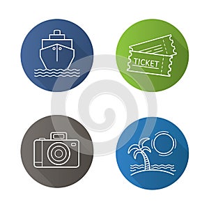Travel and tourism. Flat linear long shadow icons set