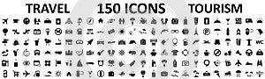 Travel and tourism set 150 icons, vocation signs for web development apps, websites, infographics, design elements Ã¢â¬â vector