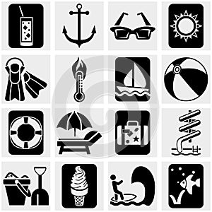 Travel and tourism, summer vector icons set on gr