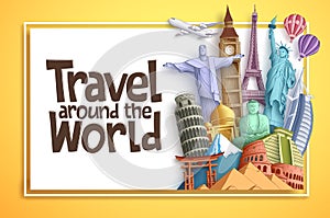 Travel and tourism vector background banner design with Travel Around The World text in an empty white space