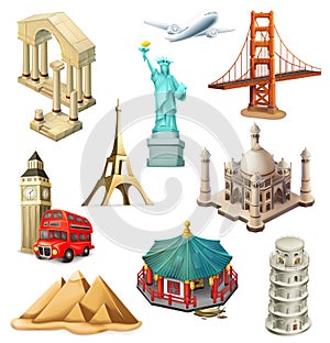 Travel, tourist attraction. vector icon set