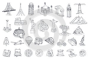 Travel, tourist attraction. vector icon set photo