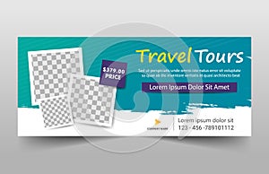 Travel tours corporate banner template, horizontal advertising business banner layout template flat design set