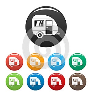 Travel trailer icons set color