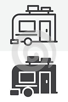 Travel trailer vector icon pack in line and solid style
