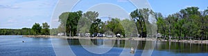 travel trailers camping by the Mississippi river in Illinois at Thomson Causway photo
