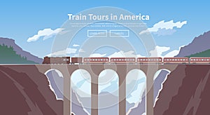 Travel by train. Web banner. Mountain railway.