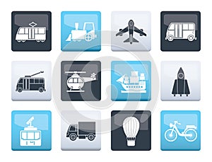 Travel and transportation icons over color background