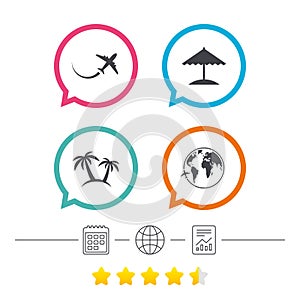 Travel trip icon. Airplane, world globe symbols.