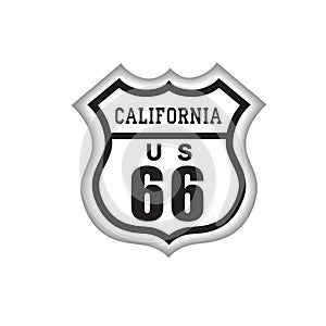 Travel USA road sign. Route 66 label with California icon