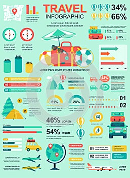 Travel vacation banner with infographic elements. Poster template with flowchart, data visualization, timeline, workflow,