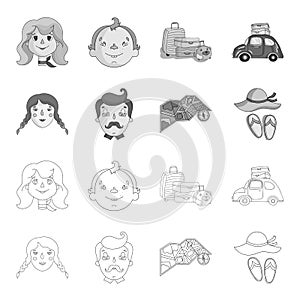 Travel, vacation, camping, map .Family holiday set collection icons in outline,monochrome style vector symbol stock photo