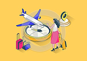 Travel vacation concept in 3d isometric design. Vector illustration