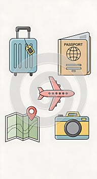 Travel and Vacation Essentials Flat Icon Set