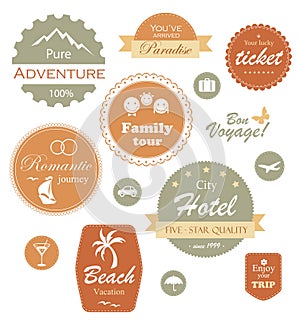 Travel and vacation label, badge and emblem set