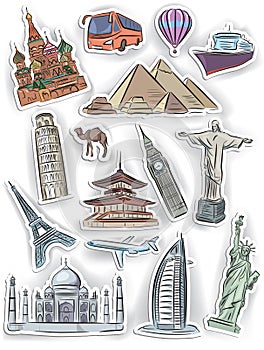 Travel and vacation stickers set