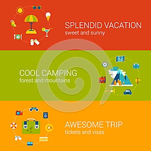 Travel vacation tourism holiday flat web banners template set