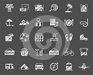 Travel, vacation, tourism, vacation, icons, pencil shading, vector, white.