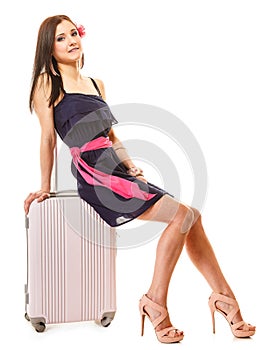 Travel and vacation. Woman with suitcase luggage bag