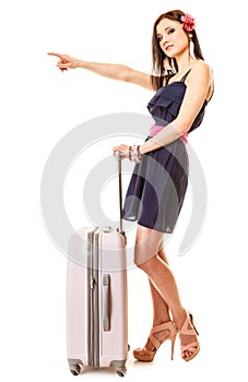 Travel and vacation. Woman with suitcase luggage bag.